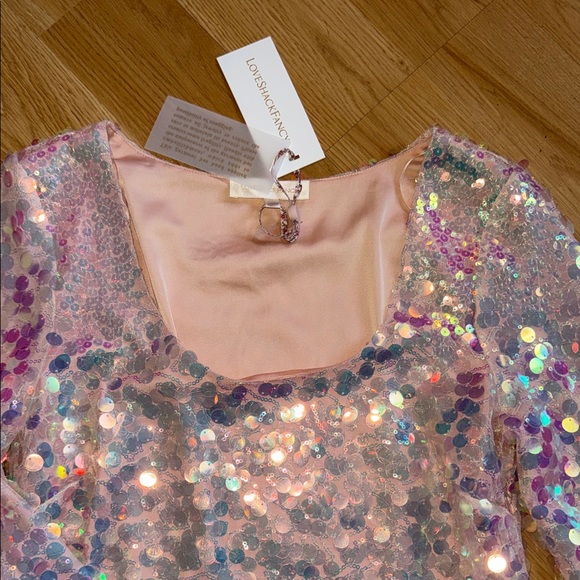 NWT LoveShackFancy Risbo iridescent sequined mini dress in the Peche Pink Size 2 - Picture 5 of 11